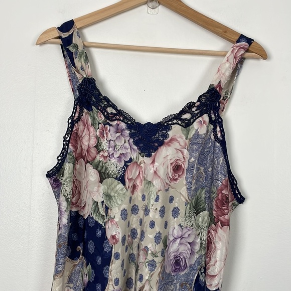 Maryann's 2 piece gown women vintage size medium floral satin 2 pockets belt - Picture 12 of 13